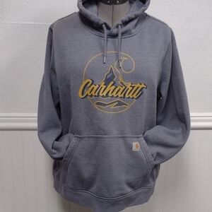 Carhartt Men's Gray and Gold Graphic Hoodie